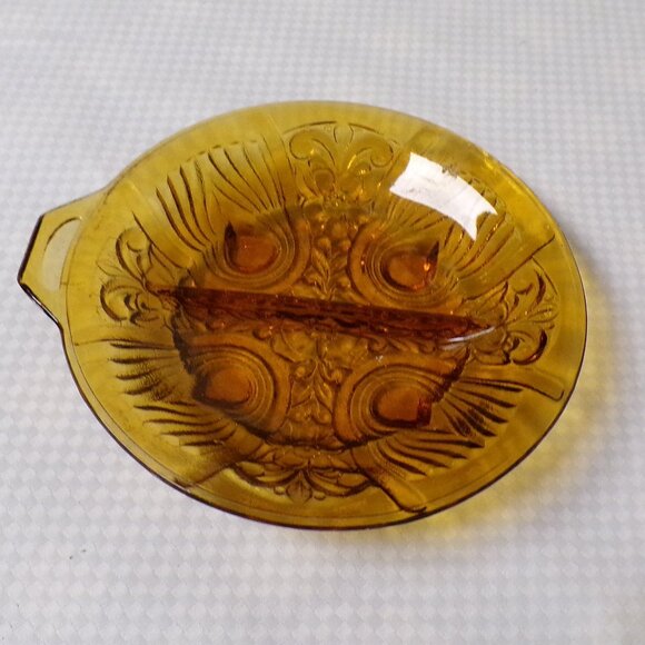 Unique Vintage Amber Glass Candy Trinket Relish Dish Vintage Embossed Design - Picture 1 of 3